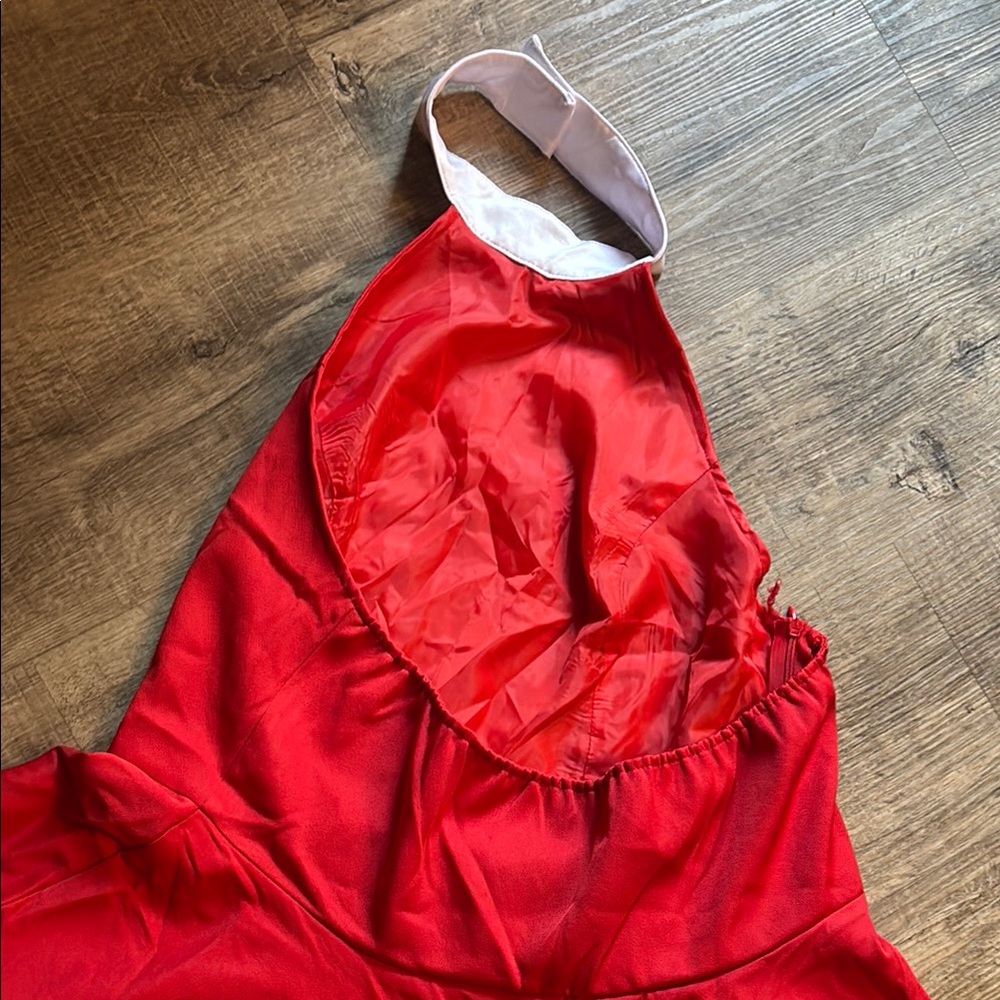 Festive Red Halter Dress with White Fur Trim Santa - Picture 7 of 10